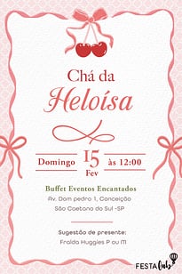 Convite Cereja com laço grátis para editar