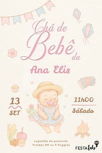 Modelo de Convite de Cha de bebe - Arraia de Docura Convite Arraiá de Doçura grátis para editar