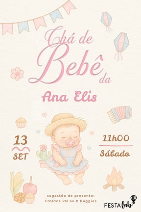 Modelo de Convite de Cha de bebe - Arraia de Docura Convite de Cha de bebe - Arraia de Docura