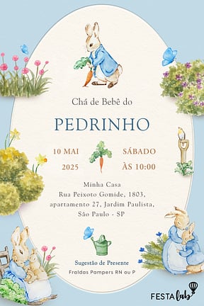 Modelo de Convite de Cha de bebe - Cha de Bebe do Peter Rabbit Convite de Cha de bebe - Cha de Bebe do Peter Rabbit