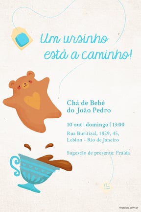 Modelo de Convite de Cha de bebe - Cha do Ursinho Azul Convite de Cha de bebe - Cha do Ursinho Azul