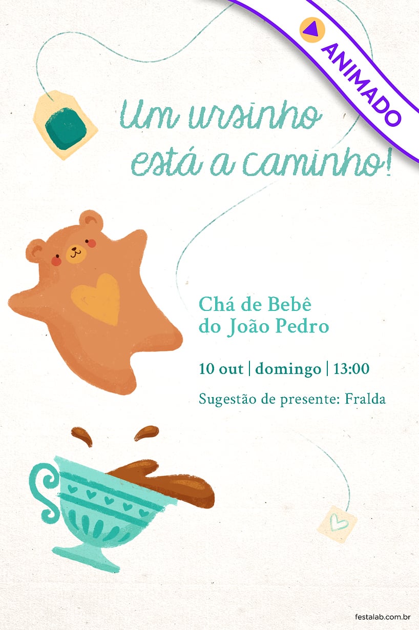 Modelo de Convite de Cha de bebe - Cha do Ursinho Verde Criar convite de Chá de bebê - Chá do Ursinho Verde| FestaLab