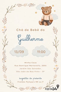 Modelo de Convite de Cha de bebe - Cha Encantado dos Ursinhos Convite Chá Encantado dos Ursinhos grátis para editar