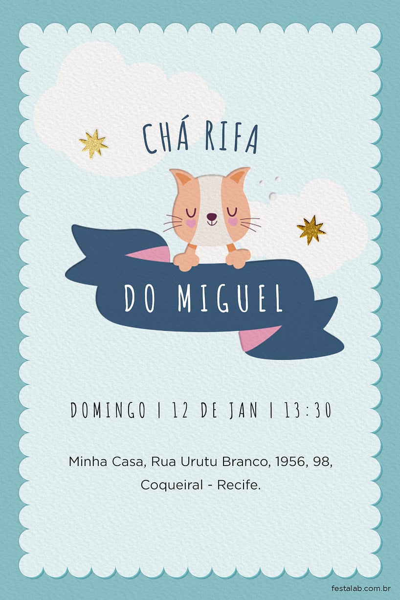 Convite Chá rifa gatinho grátis para editar