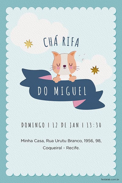 Modelo de Convite de Cha de bebe - Cha rifa gatinho Convite Chá rifa gatinho grátis para editar