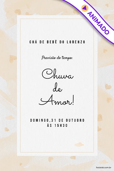 Modelo de Convite de Cha de bebe - Chuva de Amor Aquarela Amarelo Convite Chuva de Amor Aquarela Amarelo grátis para editar
