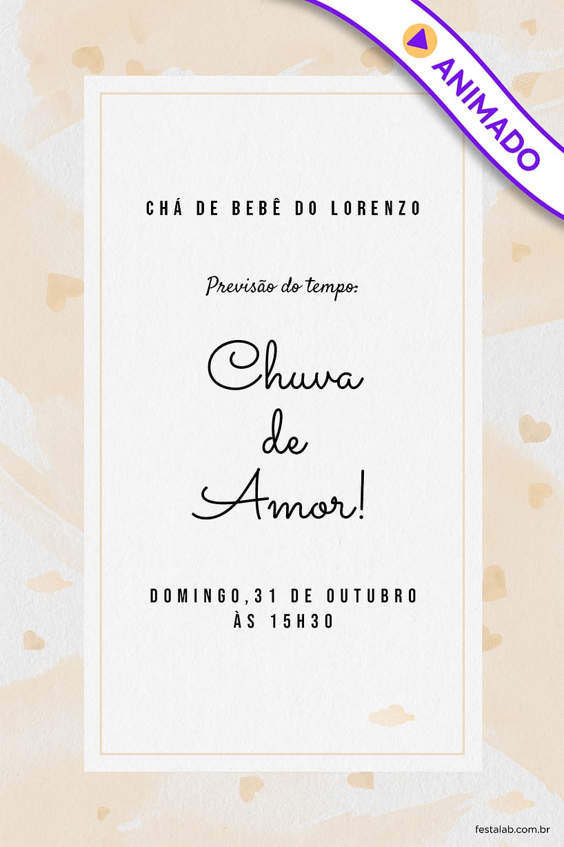 Modelo de Convite de Cha de bebe - Chuva de Amor Aquarela Amarelo Criar convite de Chá de bebê - Chuva de Amor Aquarela Amarelo| FestaLab