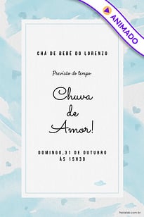 Modelo de Convite de Cha de bebe - Chuva de Amor Aquarela Azul Convite Chuva de Amor Aquarela Azul grátis para editar