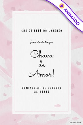Modelo de Convite de Cha de bebe - Chuva de Amor Aquarela Rosa Convite de Cha de bebe - Chuva de Amor Aquarela Rosa