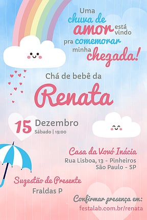Modelo de Convite de Cha de bebe - Chuva de Amor Convite de Cha de bebe - Chuva de Amor
