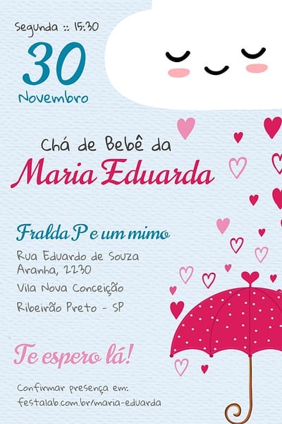Convite Chuva de Amor grátis para editar