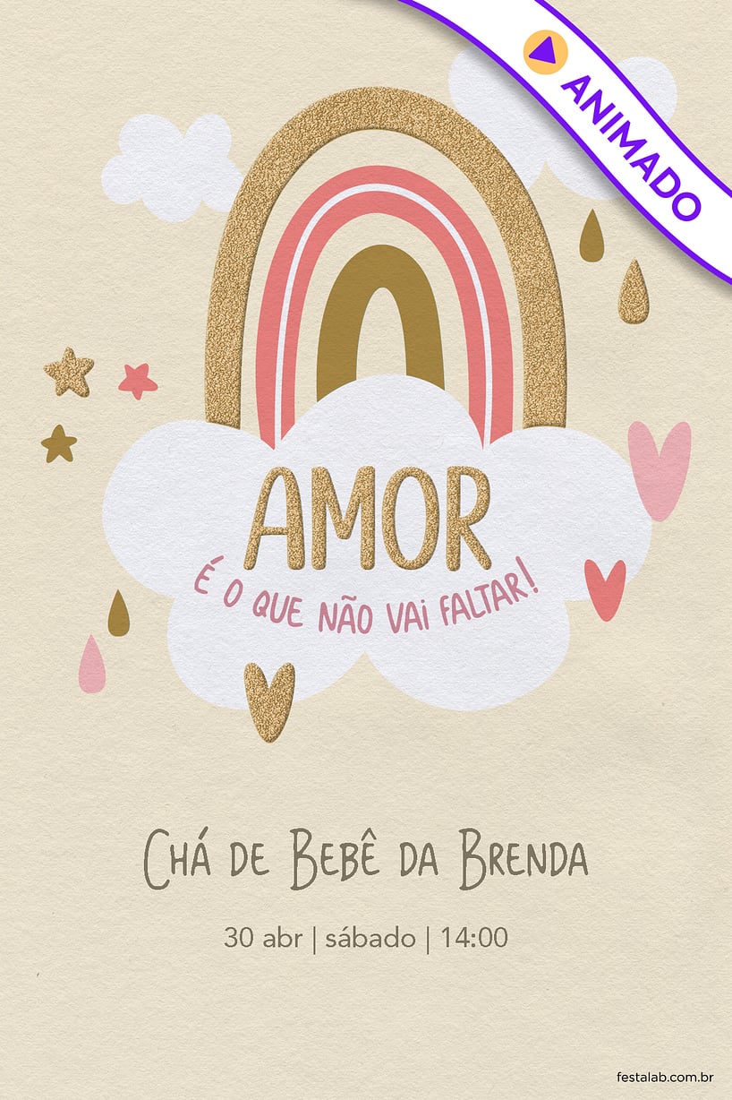 Modelo de Convite de Cha de bebe - Chuva de Amor Ceu Amarelo Criar convite de Chá de bebê - Chuva de Amor Céu Amarelo| FestaLab