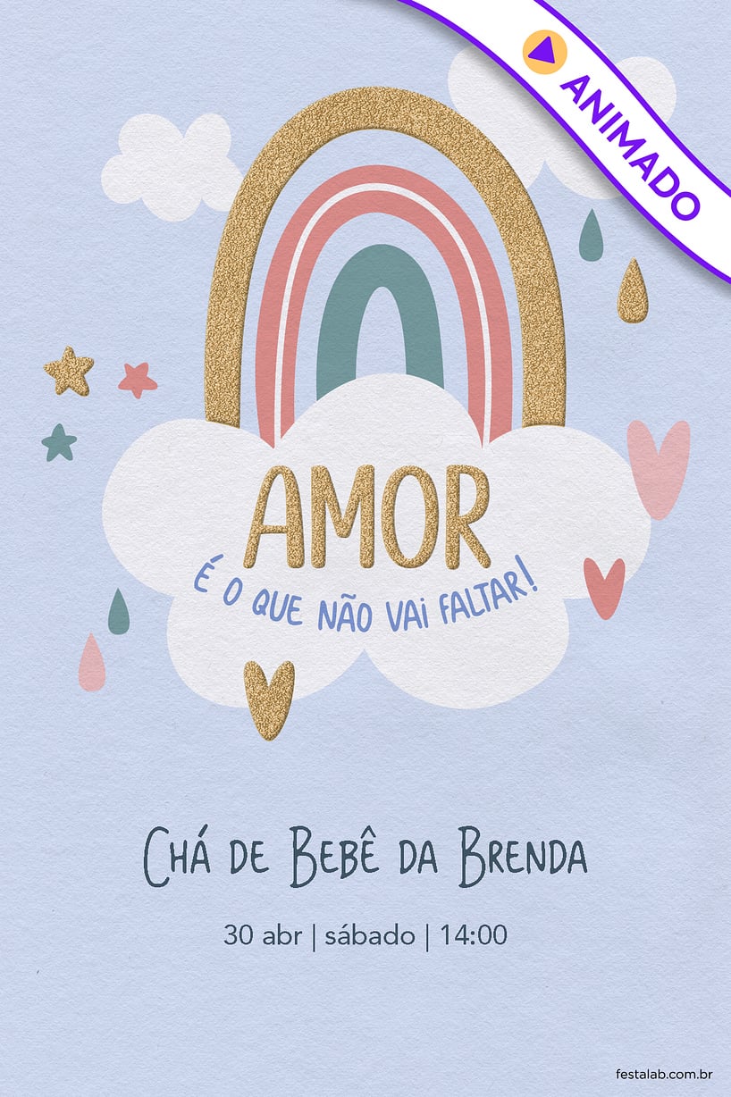 Convite de Cha de bebe - Chuva de Amor Ceu Azul