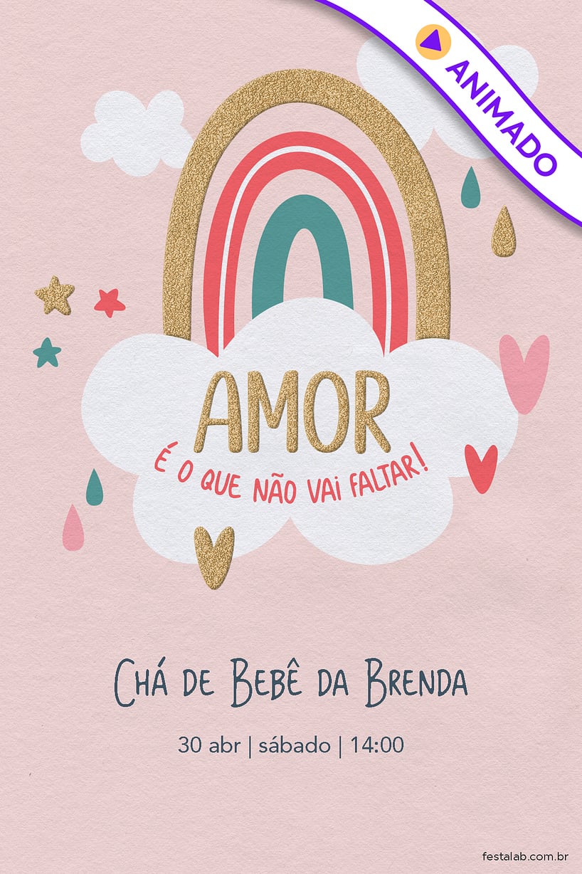 Modelo de Convite de Cha de bebe - Chuva de Amor Ceu Rosa Criar convite de Chá de bebê - Chuva de Amor Céu Rosa| FestaLab