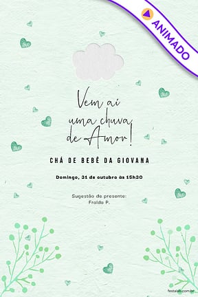 Convite de Cha de bebe - Chuva de Amor Verde Agua
