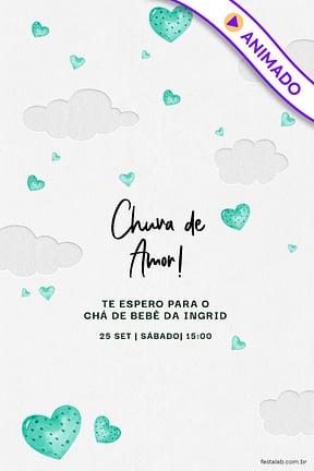 Modelo de Convite de Cha de bebe - Chuva de Coracoes Convite de Cha de bebe - Chuva de Coracoes