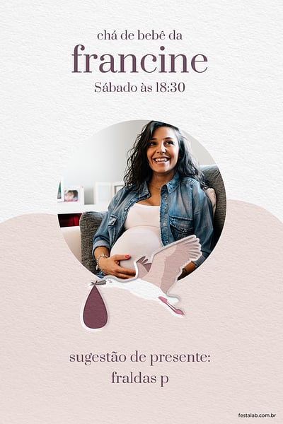 Modelo de Convite de Cha de bebe - Com amor, cegonha lilas Convite Com amor, cegonha lilás grátis para editar