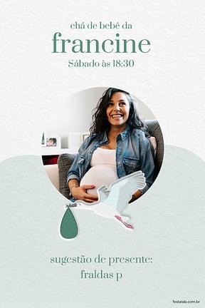 Convite de Cha de bebe - Com amor, cegonha verde