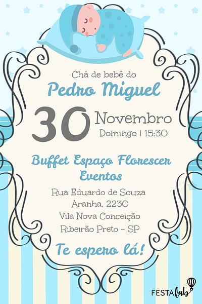 Modelo de Convite de Cha de bebe - Dorminhoco Convite Dorminhoco grátis para editar
