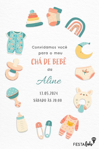 Modelo de Convite de Cha de bebe - Enxoval do amor Convite Enxoval do amor grátis para editar