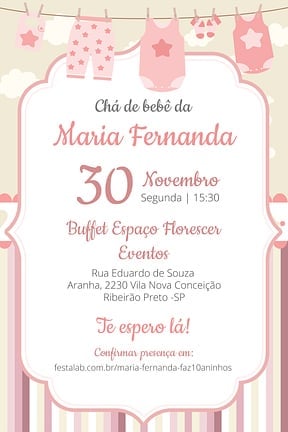 Modelo de Convite de Cha de bebe - Enxoval Menina Convite de Cha de bebe - Enxoval Menina