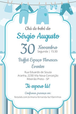Modelo de Convite de Cha de bebe - Enxoval Menino Convite de Cha de bebe - Enxoval Menino