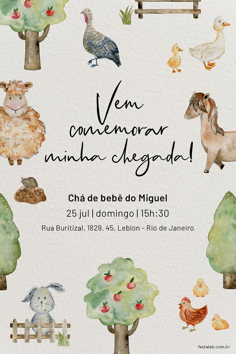Convite Fazendinha com Animais grátis para editar