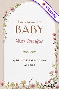 Modelo de Convite de Cha de bebe - Flores Neutras Convite Flores Neutras grátis para editar