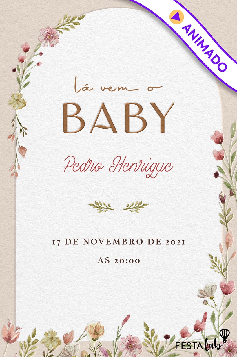 Convite de Cha de bebe - Flores Neutras