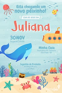 Modelo de Convite de Cha de bebe - Fundo do Mar Convite Fundo do Mar grátis para editar