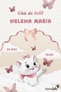 Modelo de Convite de Cha de bebe - Gata Marie Baby Convite Gata Marie Baby grátis para editar
