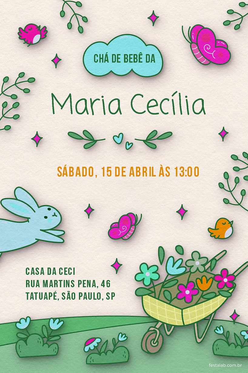 Convite No Reino das Flores grátis para editar