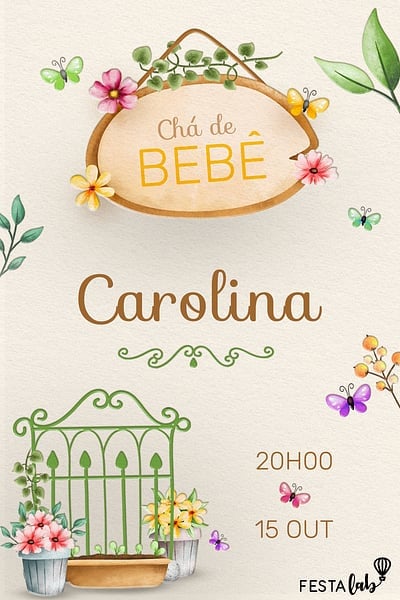 Modelo de Convite de Cha de bebe - Jardim Delicado Convite Jardim Delicado grátis para editar