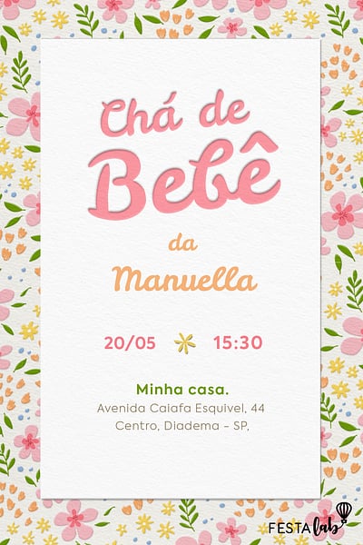 Modelo de Convite de Cha de bebe - Jardim de Alegria Convite Jardim de Alegria grátis para editar