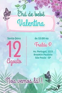 Convite Encanto das Borboletas Azul grátis para editar