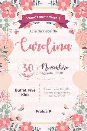 Modelo de Convite de Cha de bebe - Jardim Encantado Convite de Cha de bebe - Jardim Encantado