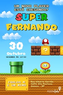 Modelo de Convite de Cha de bebe - Mario Bros. Convite Mario Bros. grátis para editar