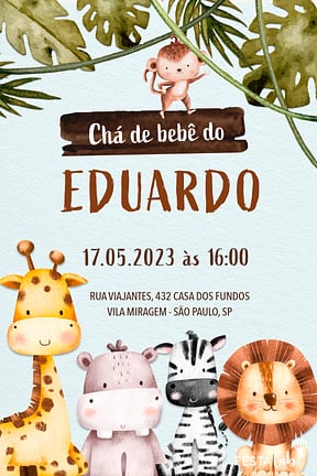 Modelo de Convite de Cha de bebe - Moldura de Safari Convite de Cha de bebe - Moldura de Safari