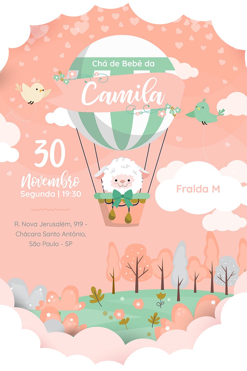 Convite de Cha de bebe - Ovelha Baloeira