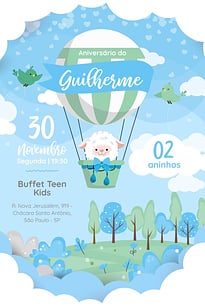 Convite Ovelha Baloeira azul grátis para editar