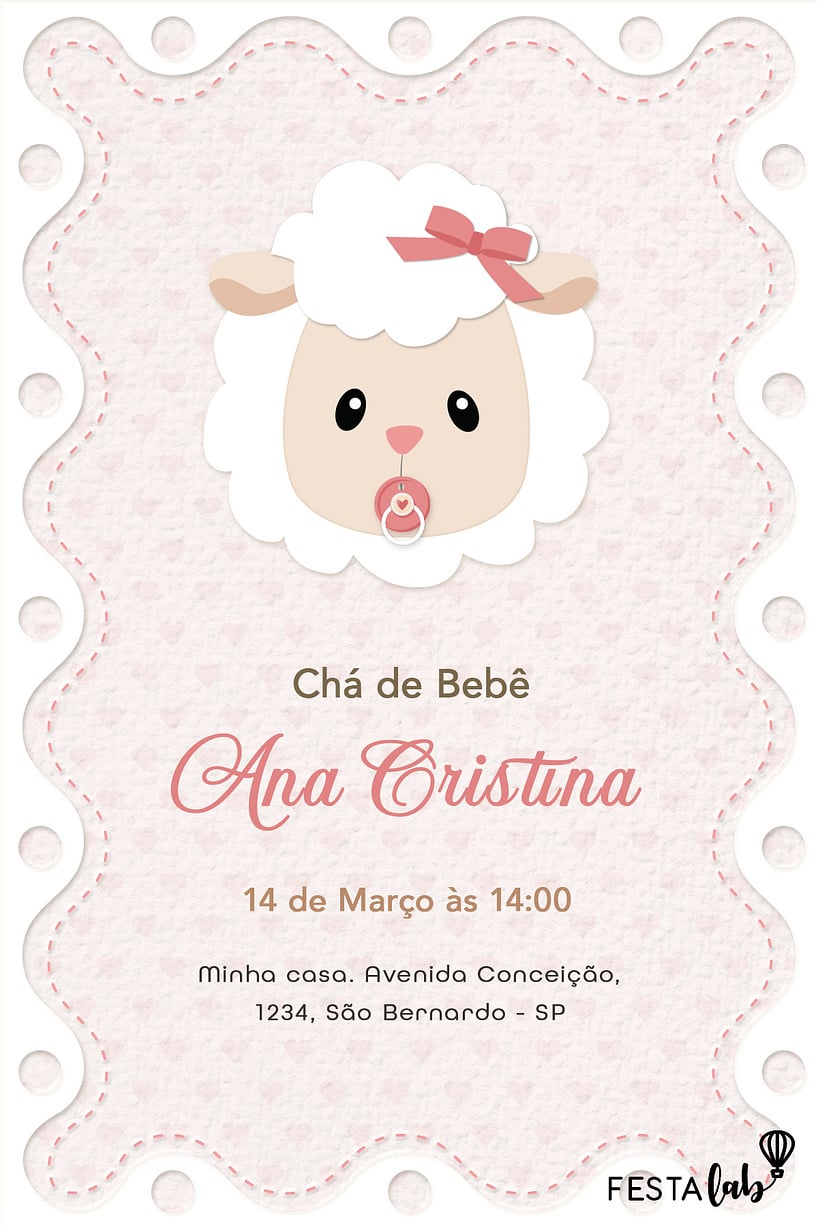 Convite de Cha de bebe - Ovelhinha