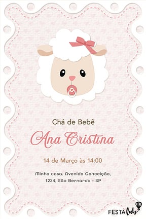 Modelo de Convite de Cha de bebe - Ovelhinha Convite de Cha de bebe - Ovelhinha