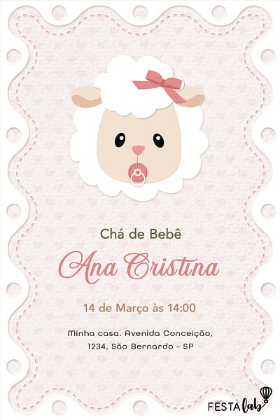 Criar convite de Chá de bebê - Ovelhinha| FestaLab