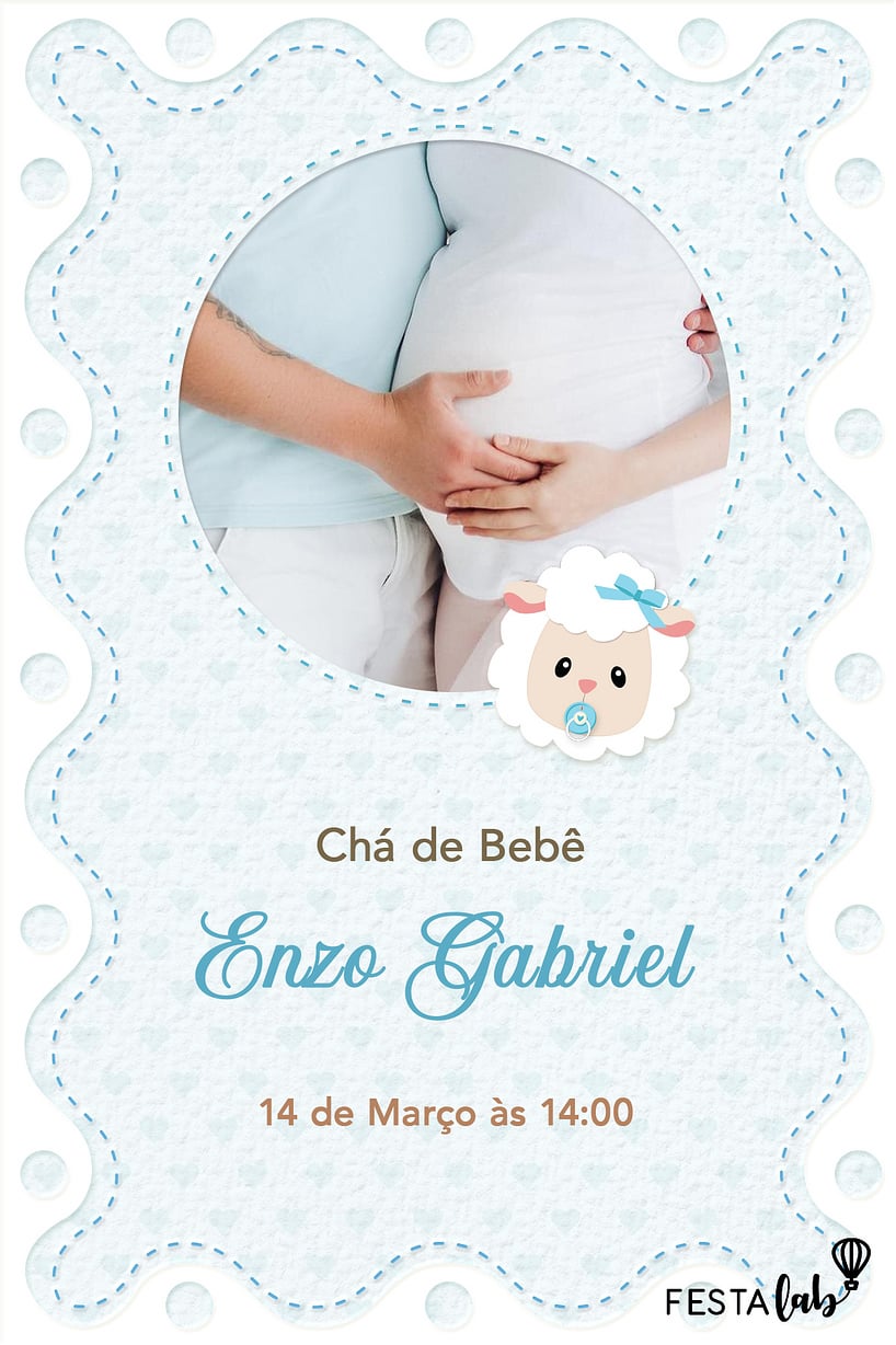 Convite de Cha de bebe - Ovelhinha azul