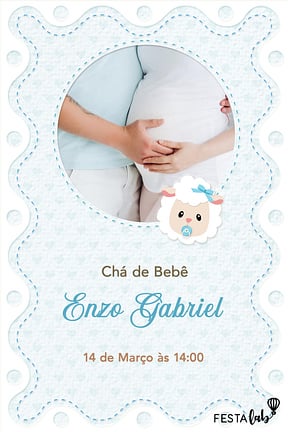 Modelo de Convite de Cha de bebe - Ovelhinha azul Convite de Cha de bebe - Ovelhinha azul