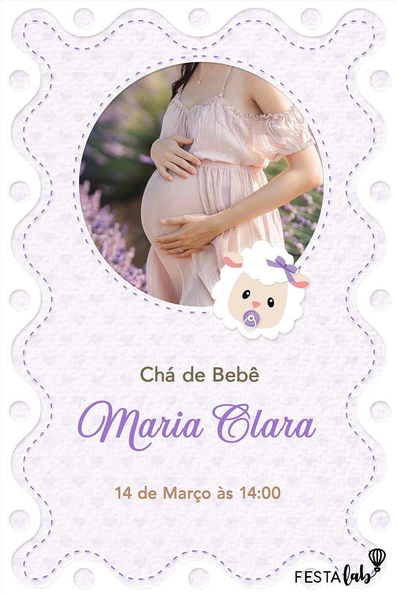 Convite de Cha de bebe - Ovelinha Lilas