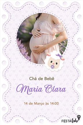 Modelo de Convite de Cha de bebe - Ovelinha Lilas Convite de Cha de bebe - Ovelinha Lilas