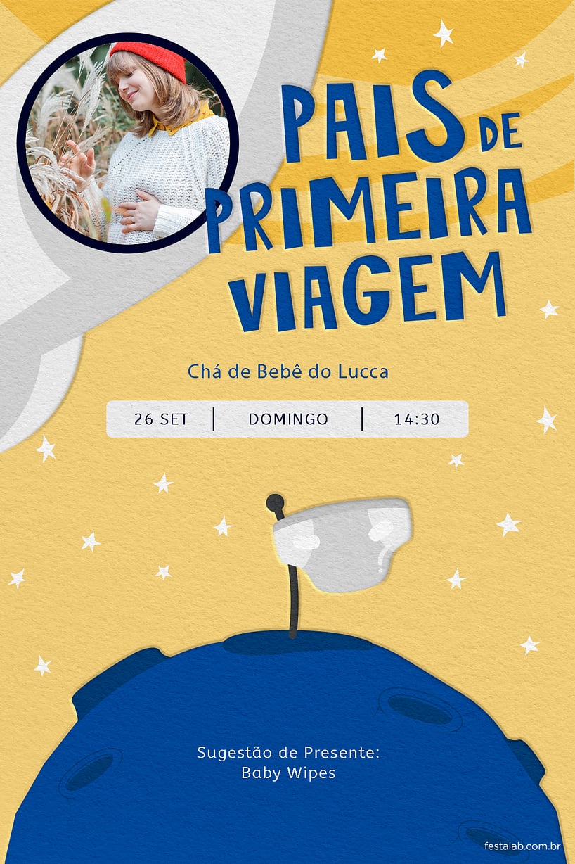 Convite de Cha de bebe - Pais de Primeira Viagem Amarelo