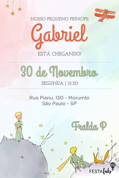 Modelo de Convite de Cha de bebe - Pequeno Principe Convite Pequeno Príncipe grátis para editar