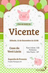 Modelo de Convite de Cha de bebe - Porquinhos Convite Porquinhos grátis para editar